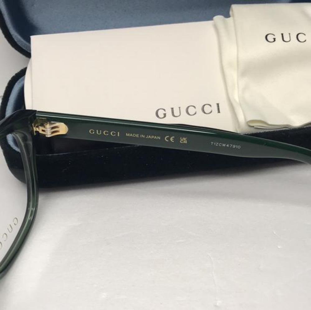 New - 💯 Original Gucci GG0004ON 011 Green with Red Stripe Square Men`s Eyeglas - Picture 12 of 13